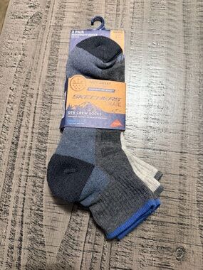 Skechers Men's 2-Pack Quarter Crew Socks in Gray, Blue & Cream